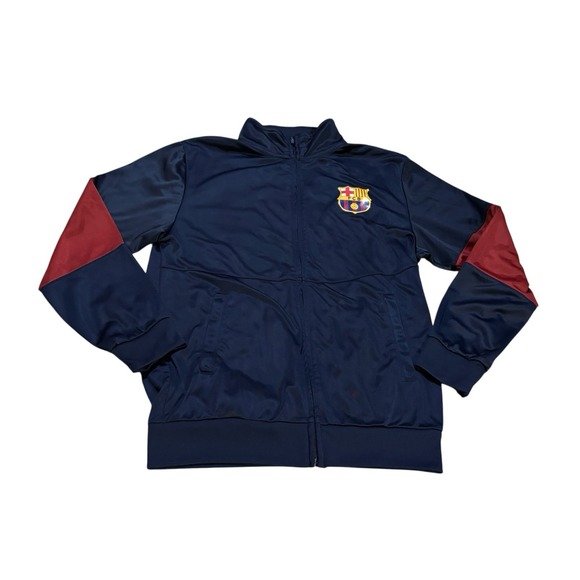 FC Barcelona Full Zip Track Soccer Jacket Navy Blue Red Mens Small Casual - Picture 1 of 9